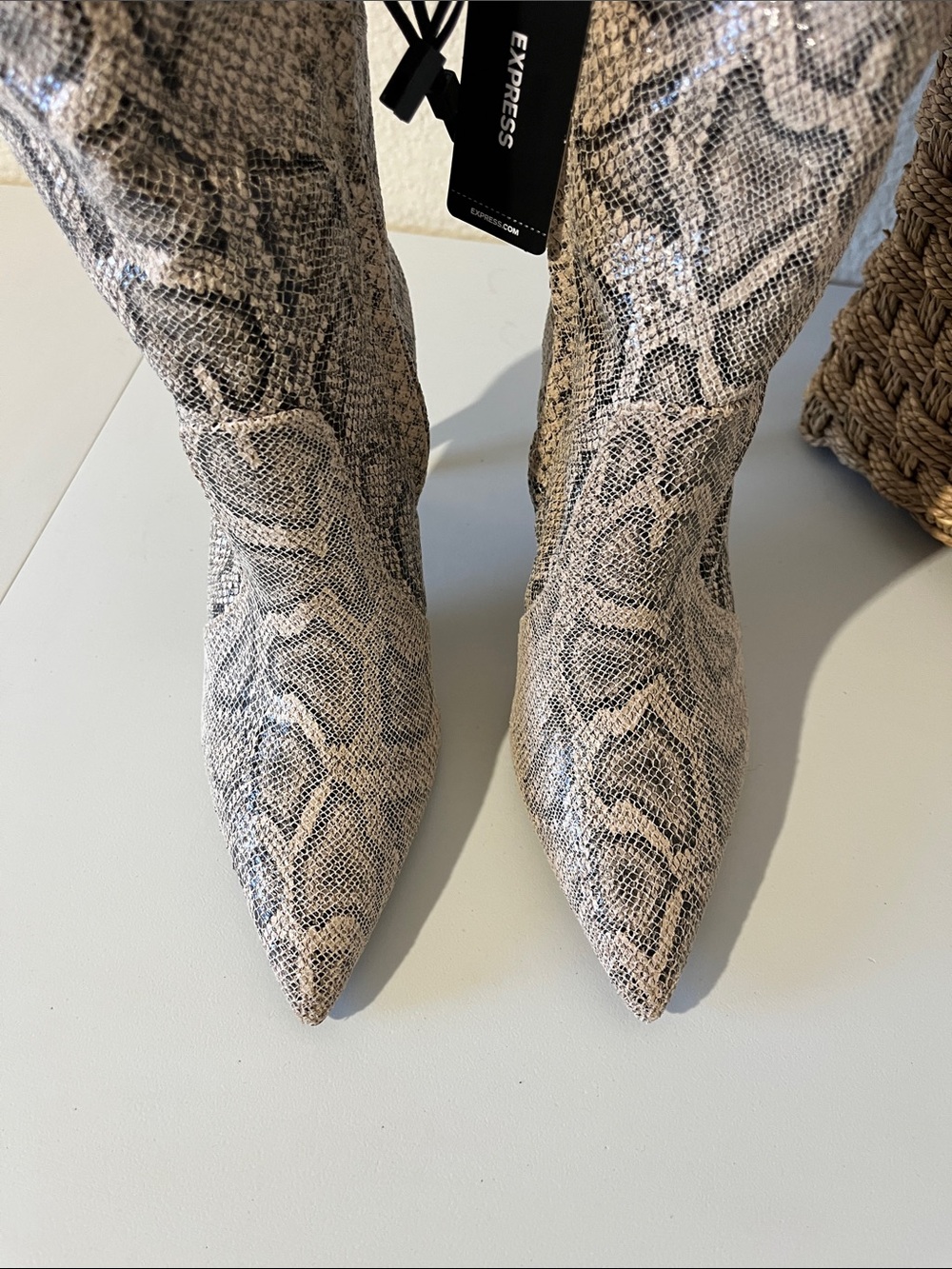 Express Snake-Print Boots in Gray and Black - Picture 3 of 14